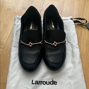 Larroude Black Loafers with Gold Detail